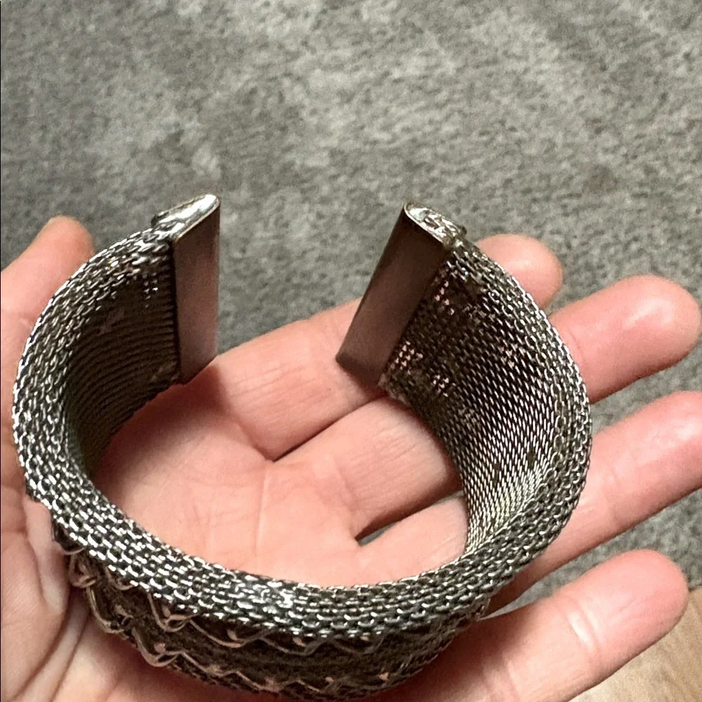 VINTAGE QUALITY METAL MESH CHAIN RHINESTONE FLEXIBLE ADJUSTABLE CUFF BRACELET
